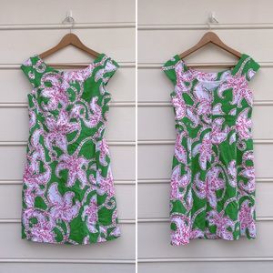 Lilly Pulitzer green pink lily floral cap sleeve shift dress 4